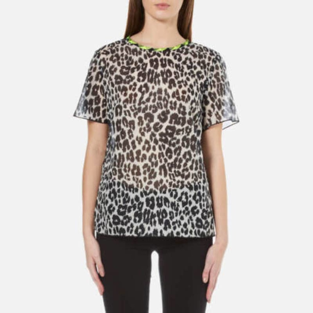 Marc Jacobs Leopard Print Cotton Sheer T-Shirt in Black / Bone Size XS